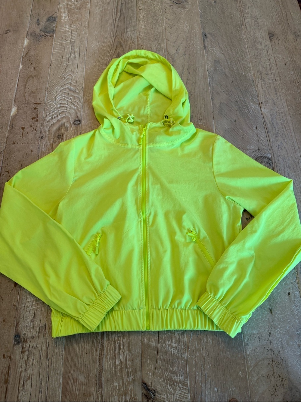 Alchemy Neon Yellow Hooded Bomber Jacket Lightweight Cropped M